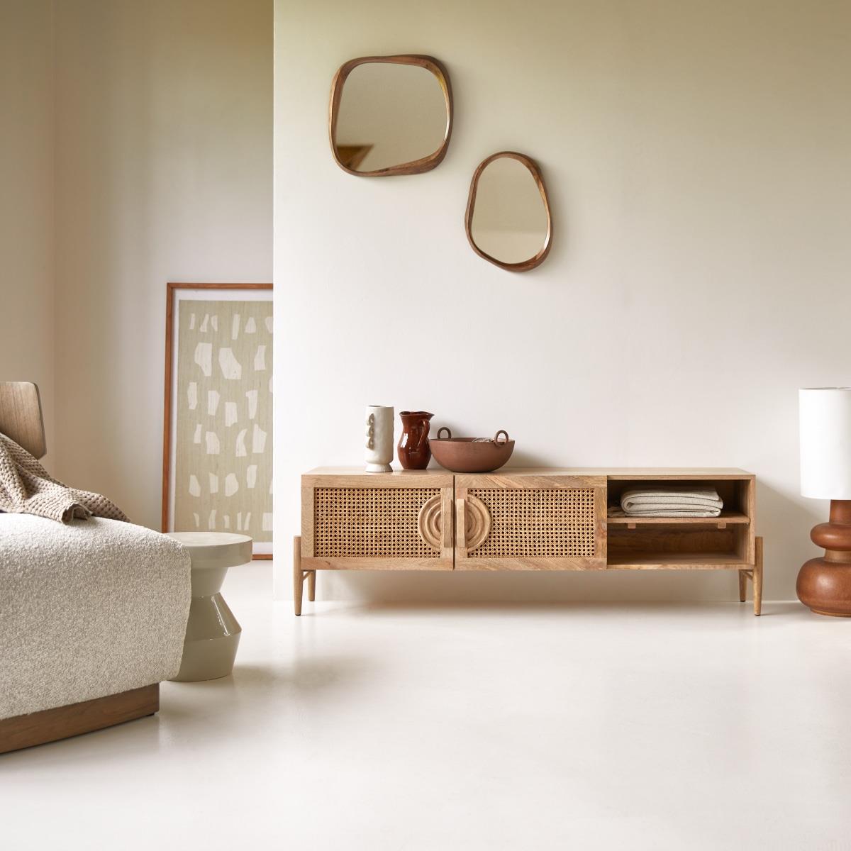 Tikamoon - Sina - Tv-meubel van massief mangohout en rotan 145 cm