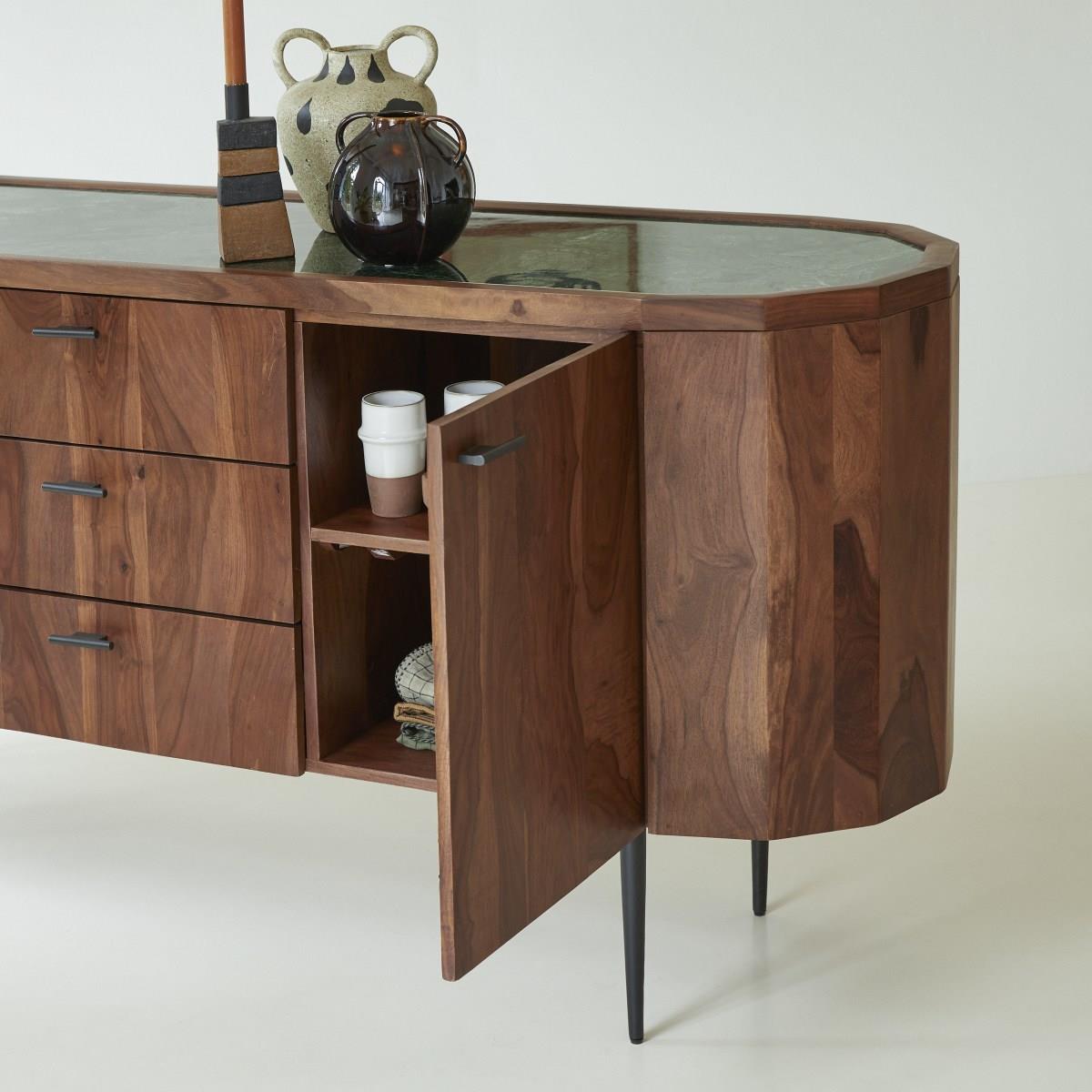 Tikamoon - Jade - Buffet in massief palissander en marmer 175 cm