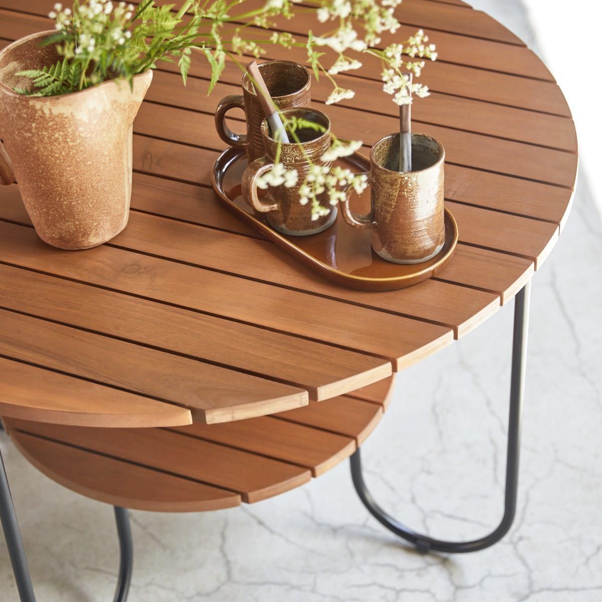 Tikamoon - Key Wood - Tuinsalontafel van massief acacia met lamellen