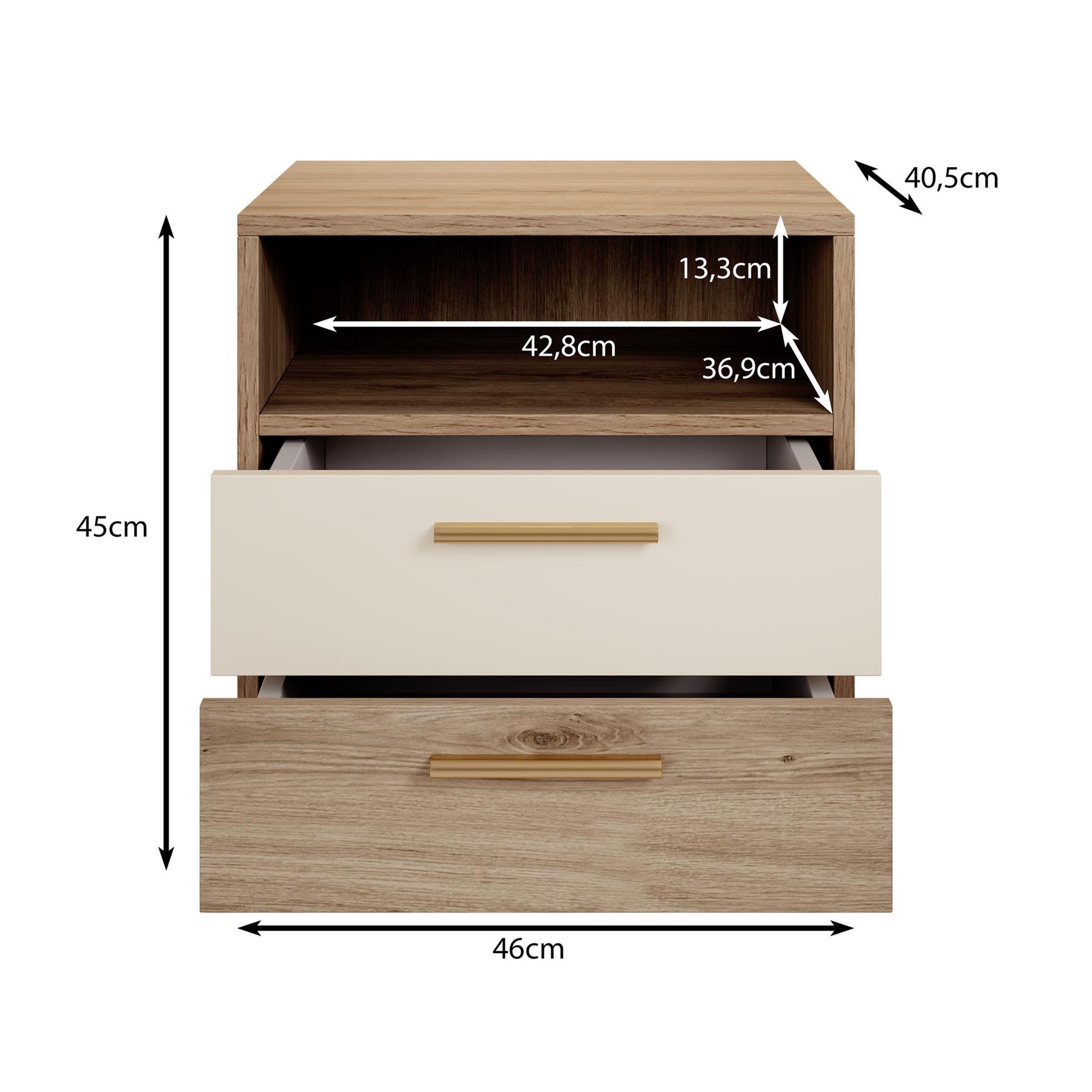 Meubella Nachtkastje Valduz - Eiken - 46 cm