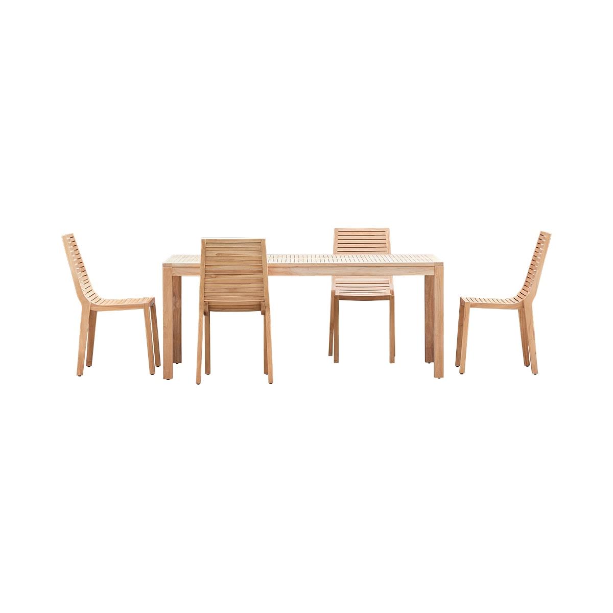 Tikamoon - Teo - Massief teakhouten tuinset met 4 stoelen