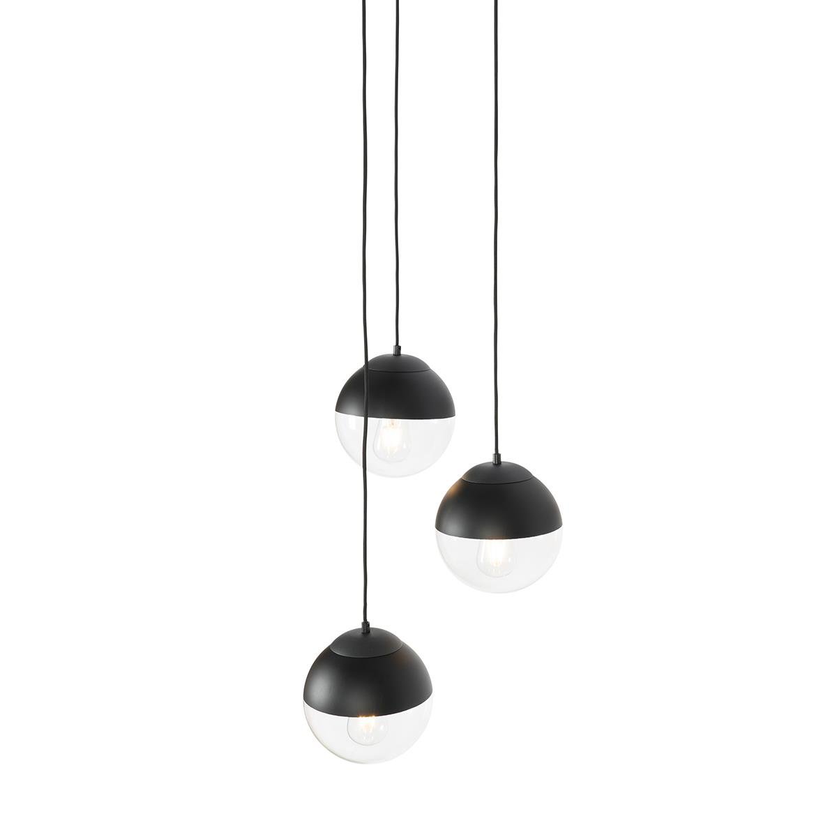 QAZQA Retro hanglamp zwart met helder glas rond 3-lichts - Eclipse