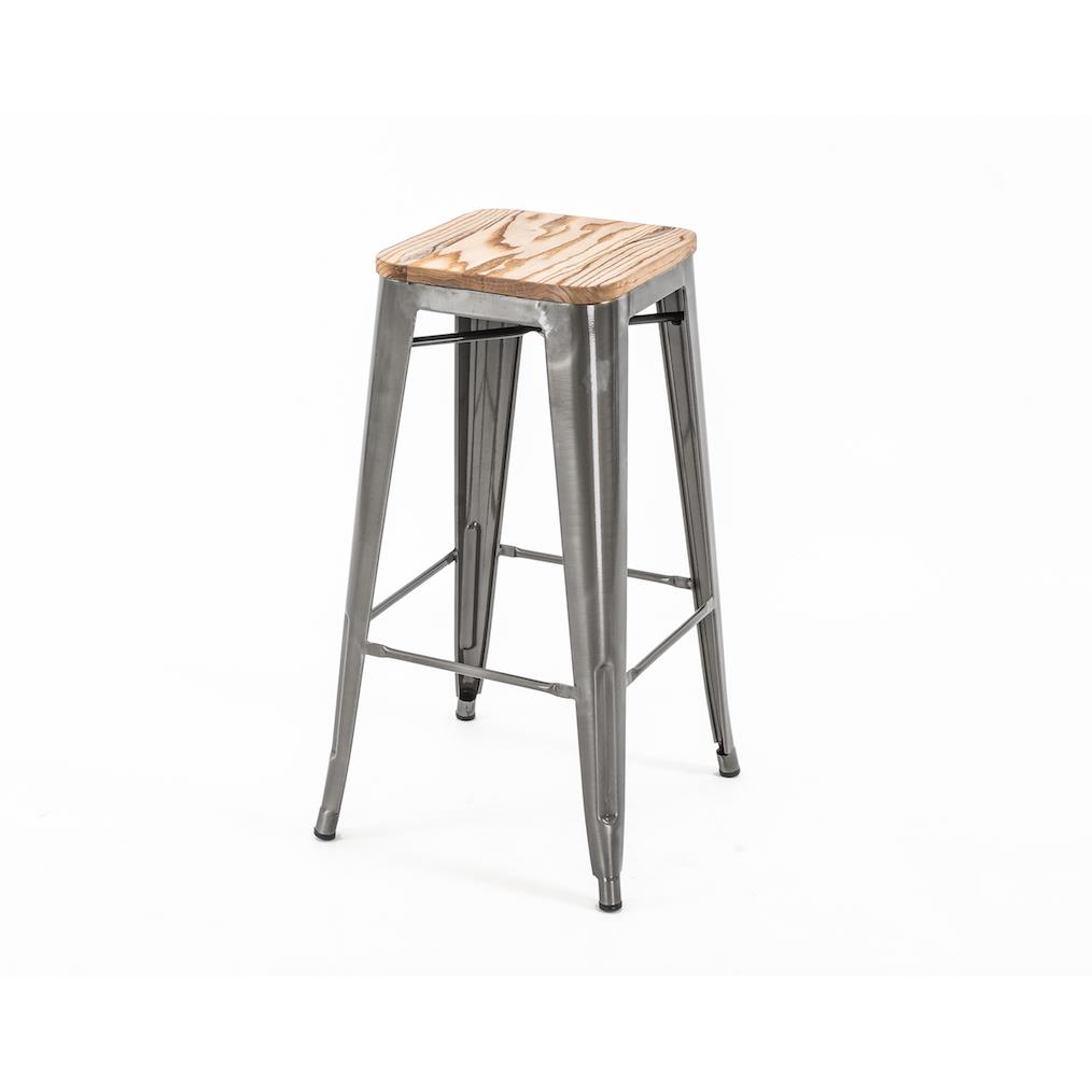 Legend Metalen barkruk industrieel metaal - met houten zitting - 77 cm