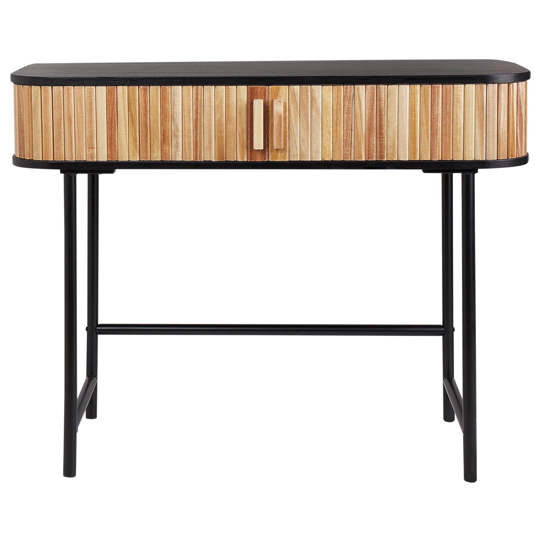 Beliani - CARNEY - Sidetable - Zwart|Bruin - Paulowniahout