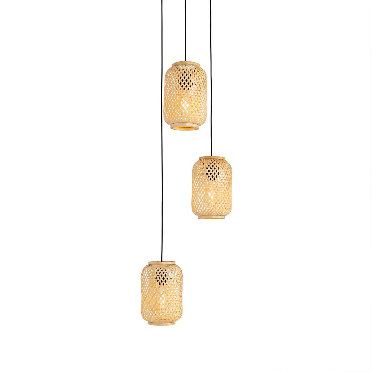 QAZQA Oosterse hanglamp bamboe 3-lichts - Yvonne