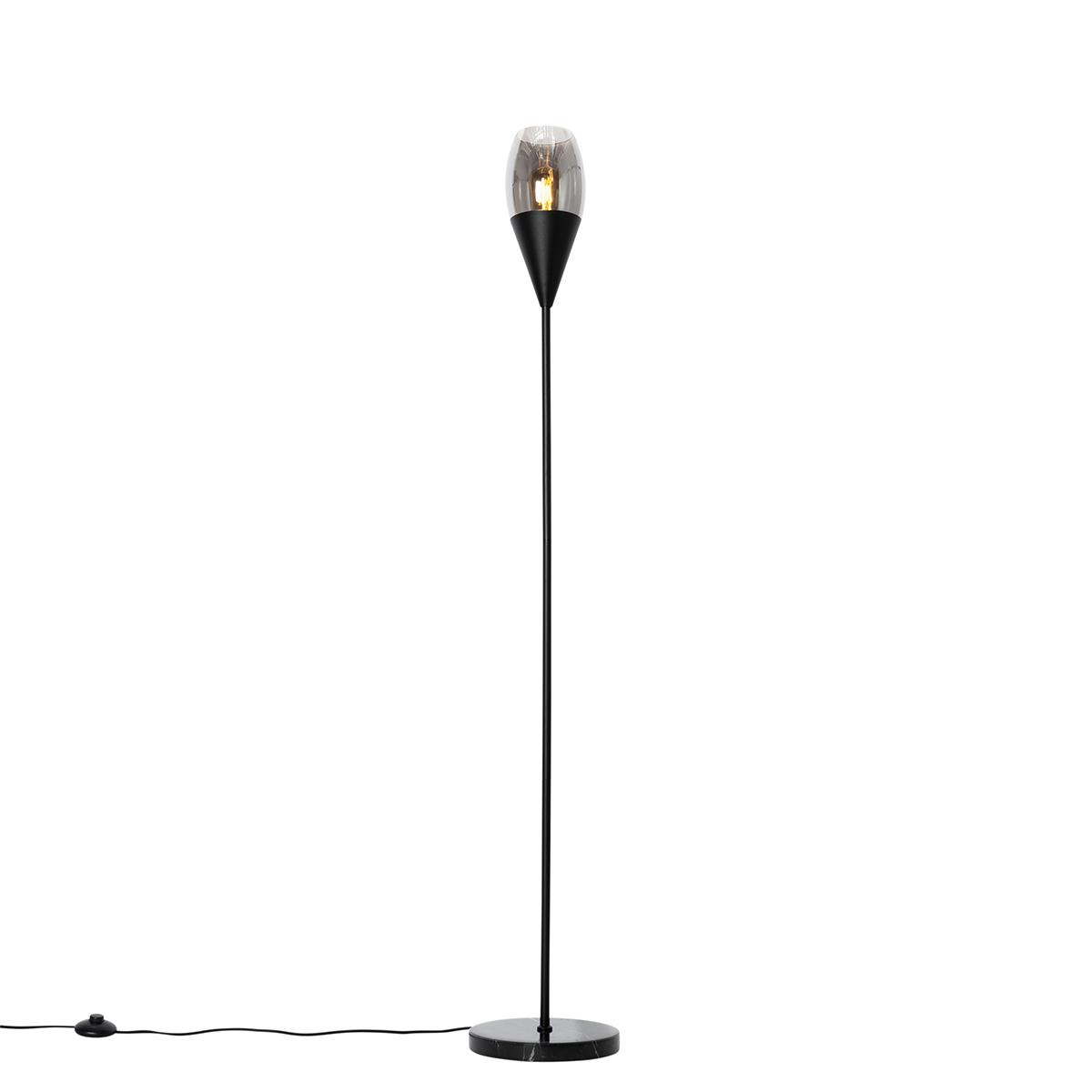 QAZQA Moderne vloerlamp zwart met smoke glas - Drop