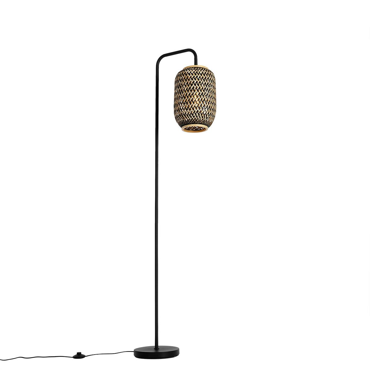 QAZQA Oosterse vloerlamp bamboe met zwart - Yvonne