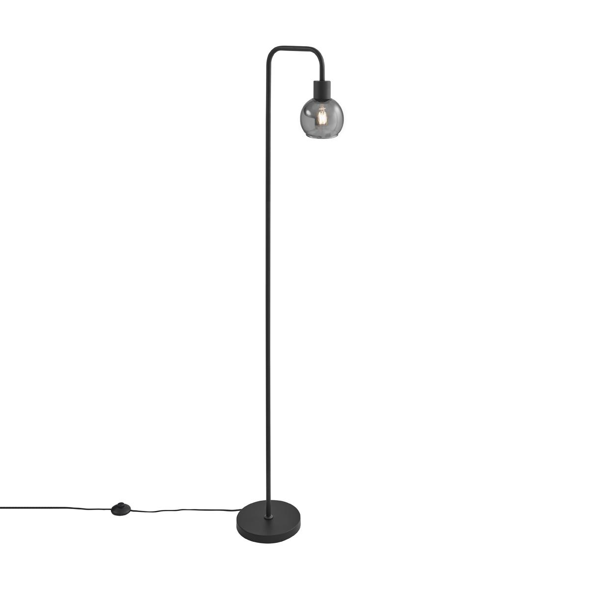 QAZQA Art Deco vloerlamp zwart met smoke glas - Vidro