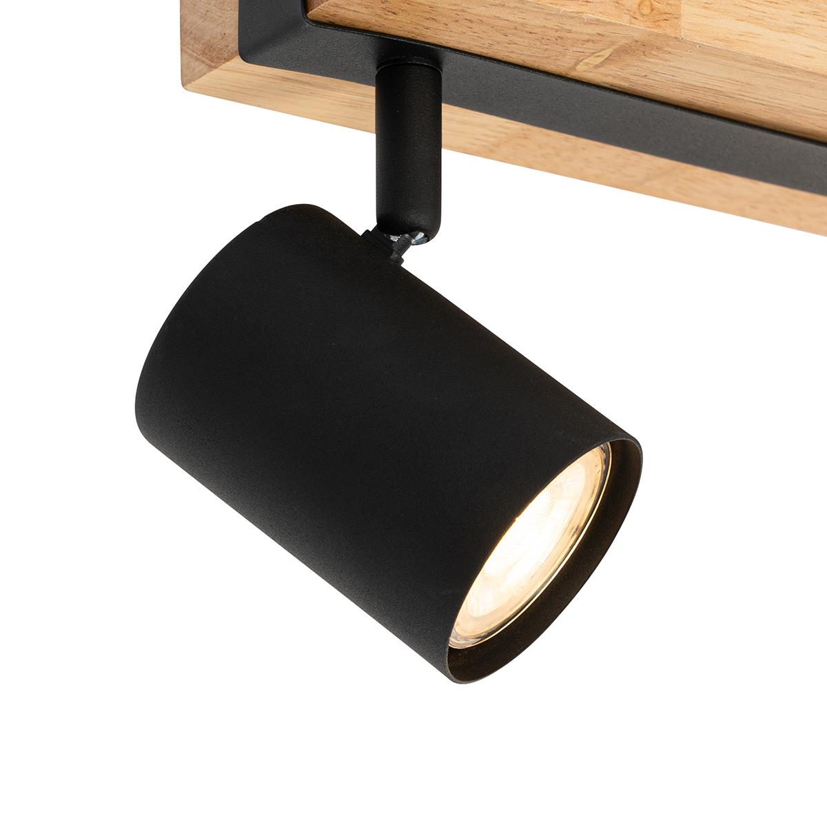 QAZQA Plafondlamp zwart met hout 2-lichts verstelbaar rechthoekig -