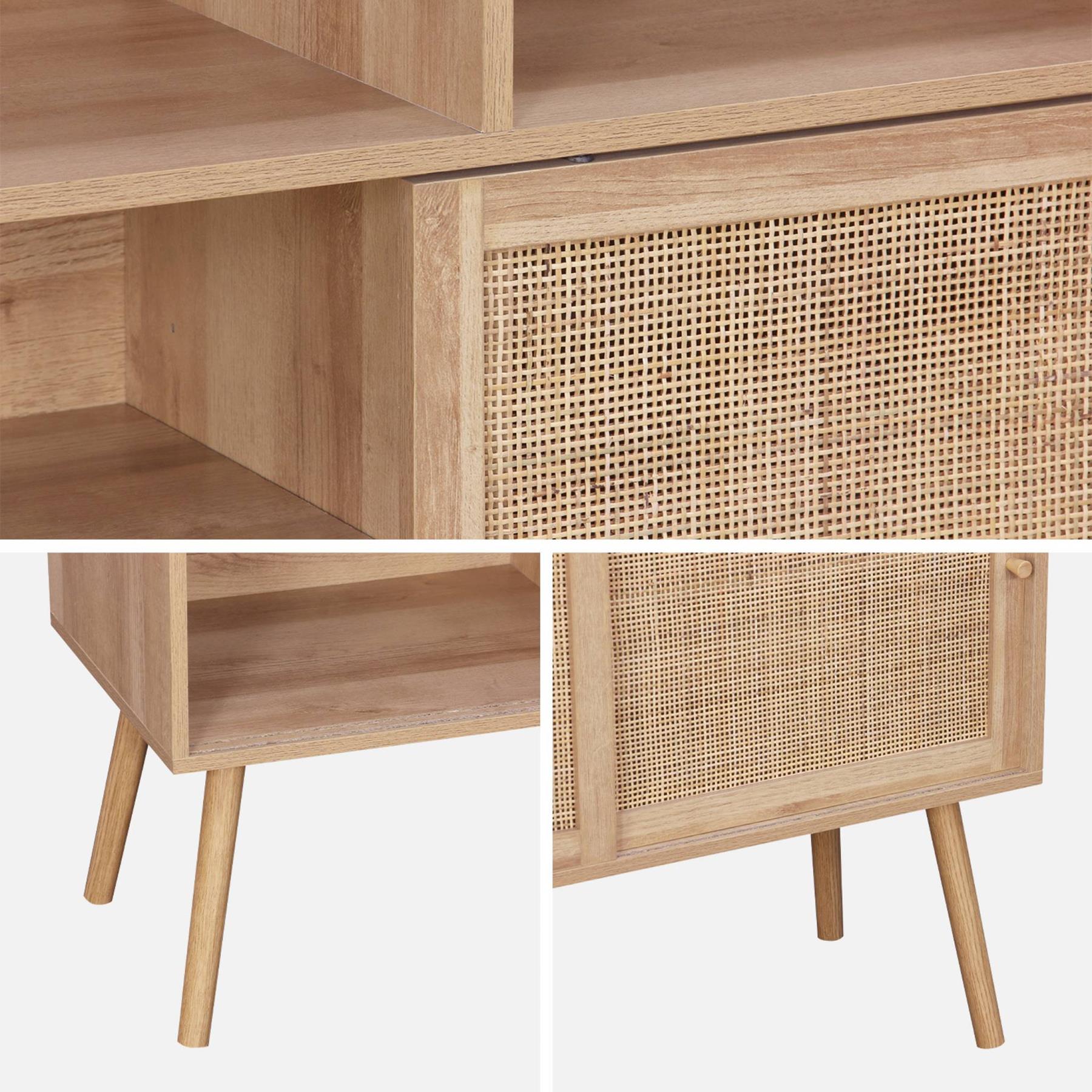 sweeek - Boekenkast 5 planken, schuifdeuren, effect hout en rotan