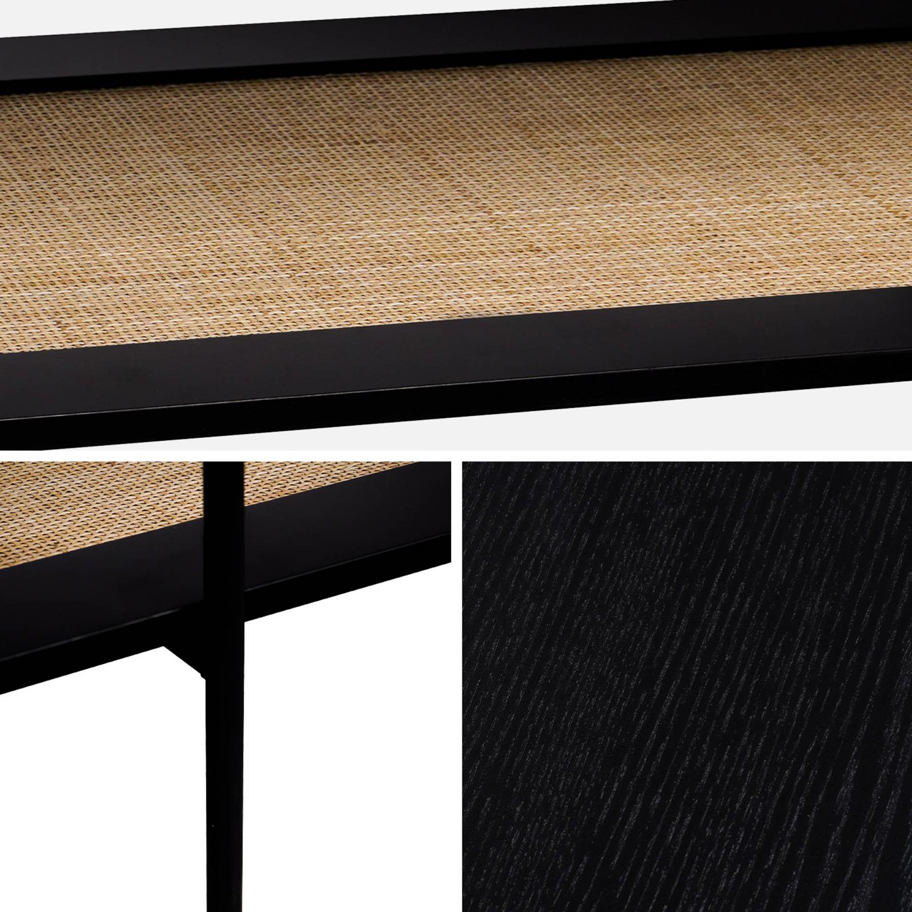 sweeek - Salontafel met dubbele bladen in houtlook en vlechtwerk van