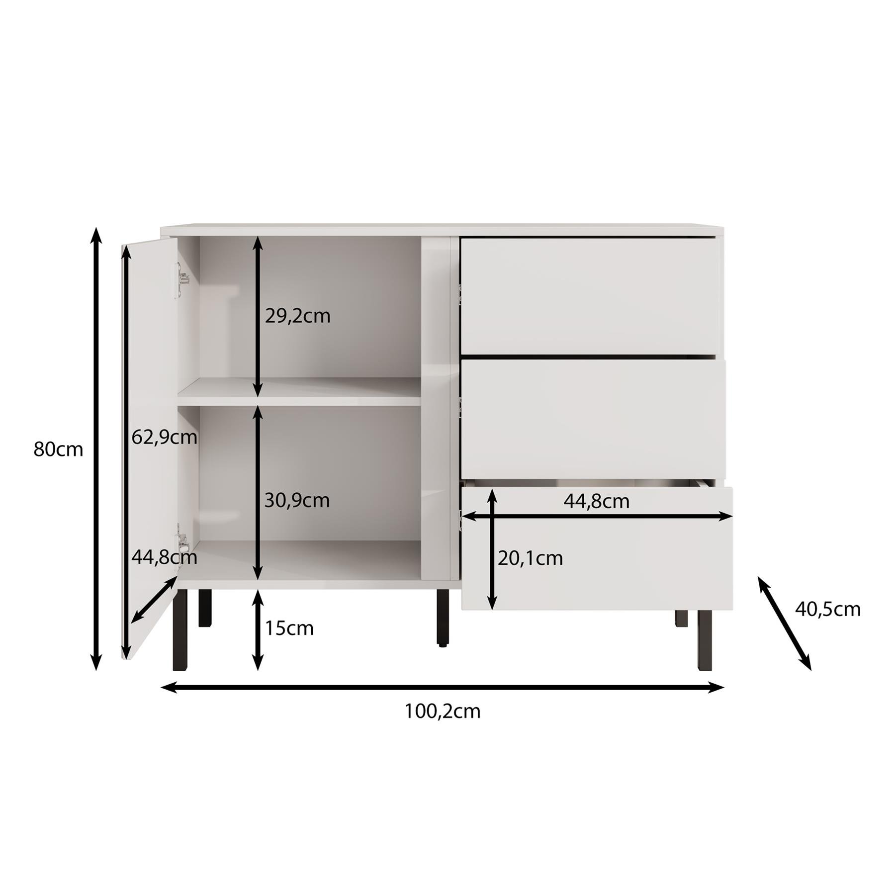 Meubella Dressoir Margareth - Eiken - 100 cm - 3 lades
