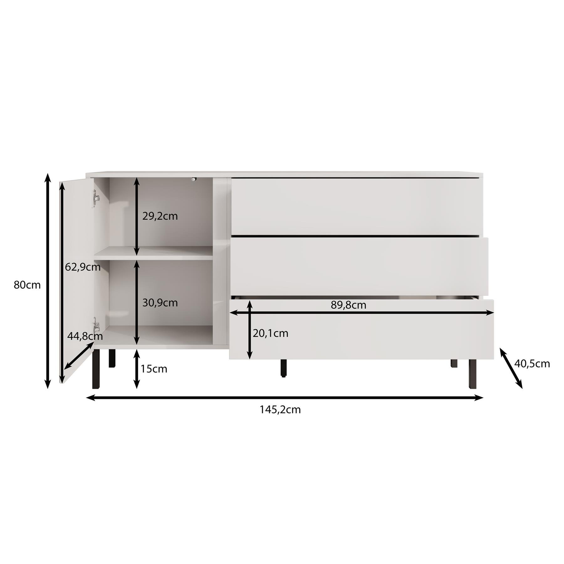 Meubella Dressoir Margareth - Wit - 145 cm - 3 lades