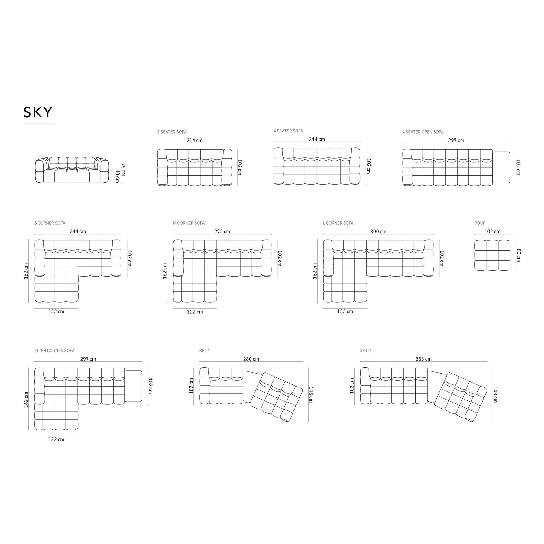 Cosmopolitan Design 3-zitsbank Sky velvet
