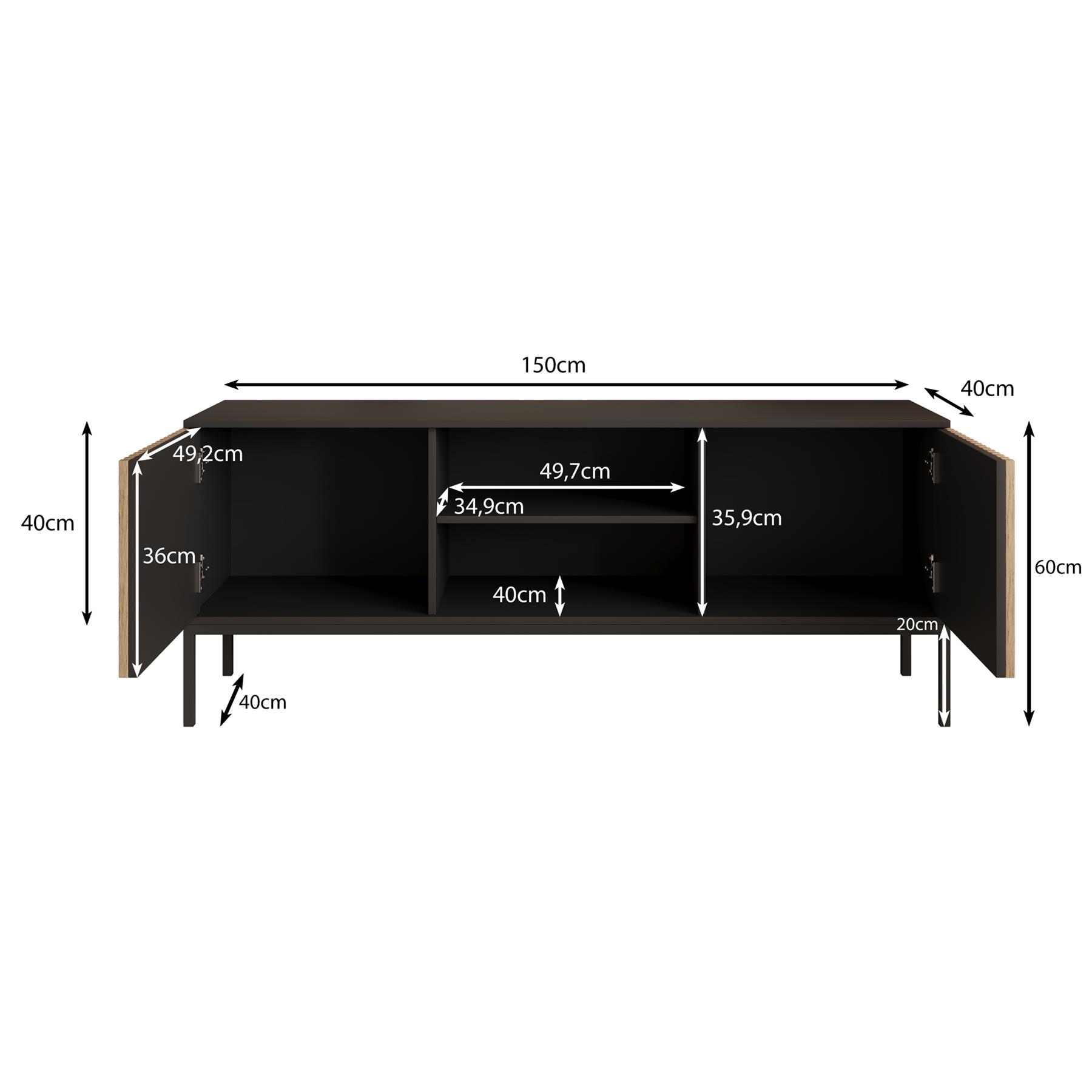 Meubella TV-Meubel Marbella - Zwart - 150 cm - Staand