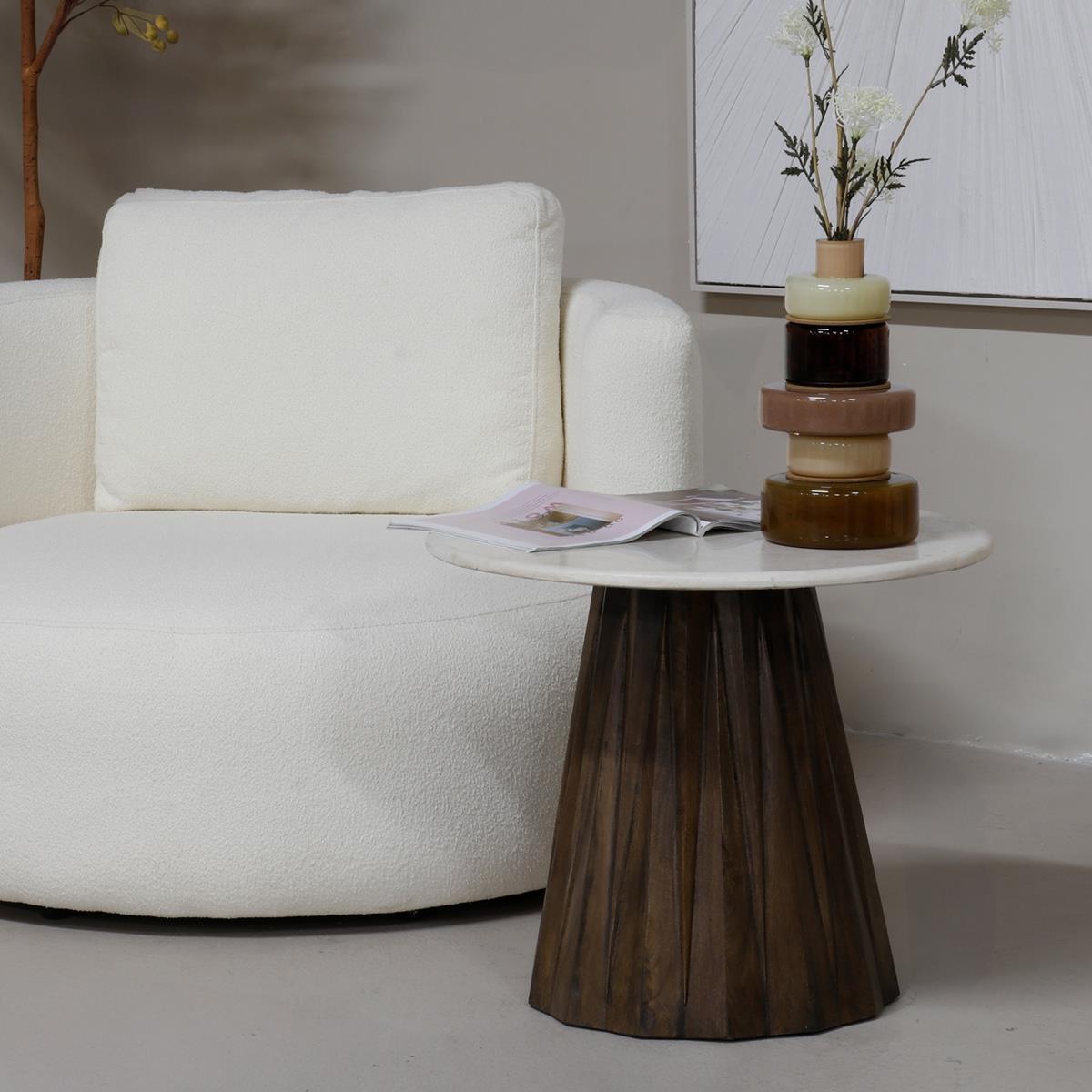 Giga Meubel - Bijzettafel Rond 50cm - Bruin Marmer|Hout - Faiza