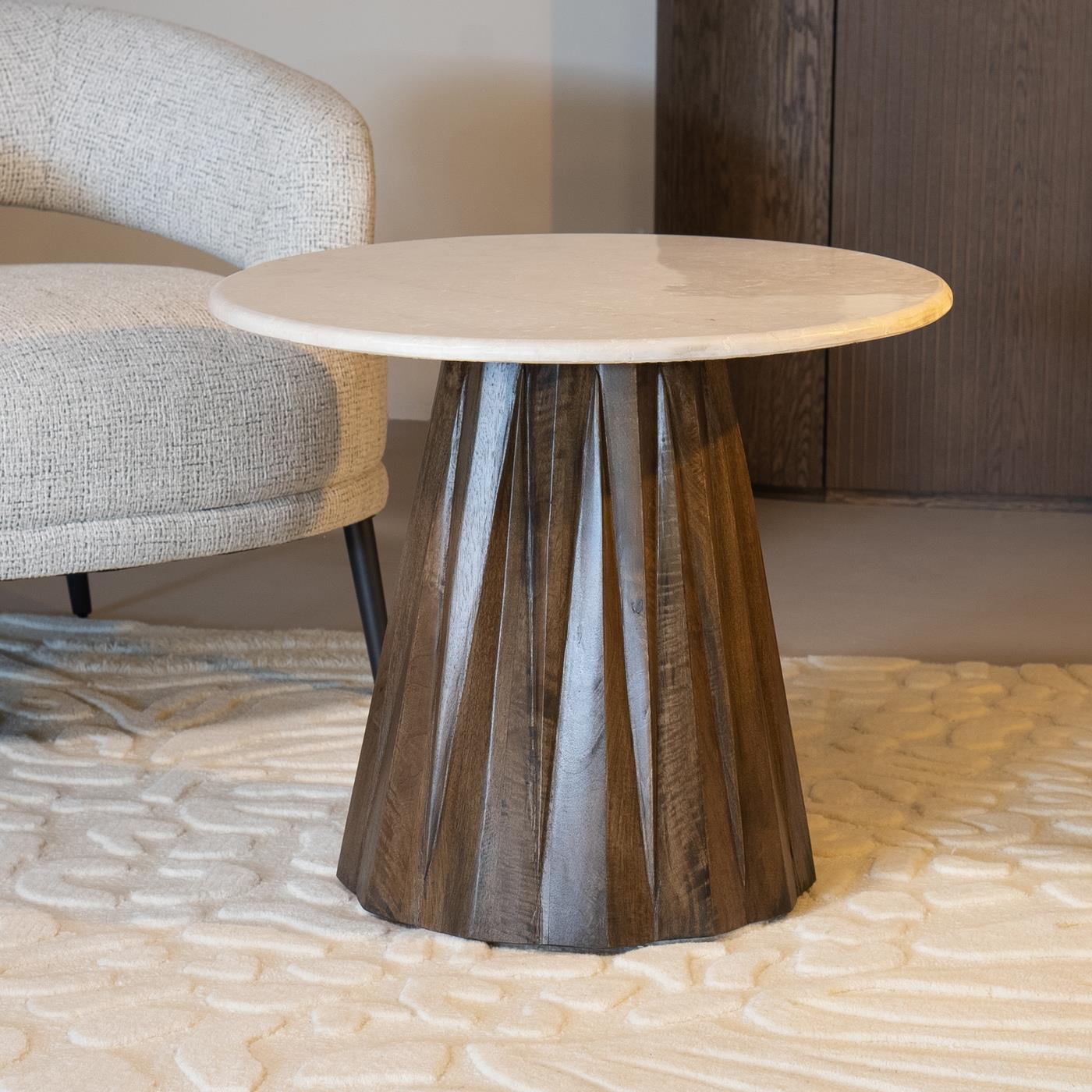 Giga Meubel - Bijzettafel Rond 50cm - Bruin Marmer|Hout - Faiza