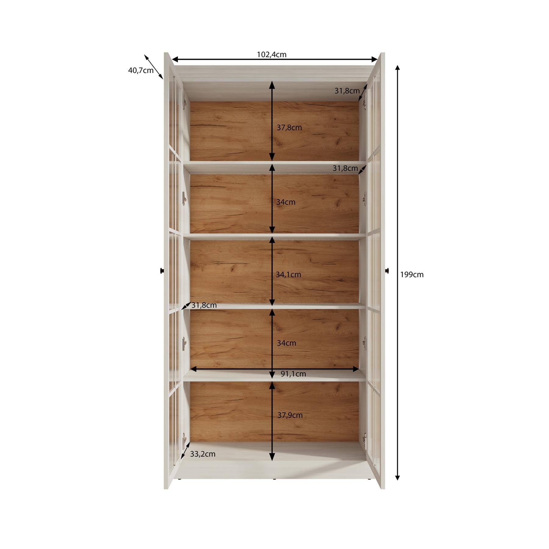 Meubella Vitrinekast Leroy - Zwart eiken - 102 cm