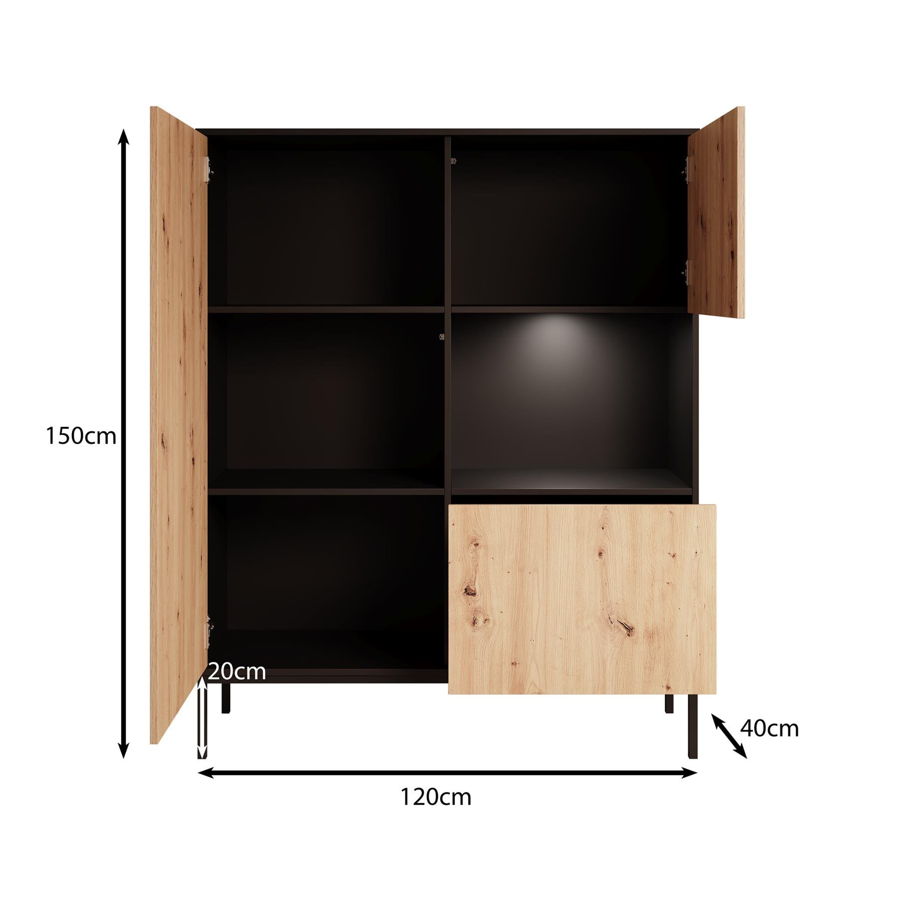 Meubella Vitrinekast Lagos - Zwart - 120 cm