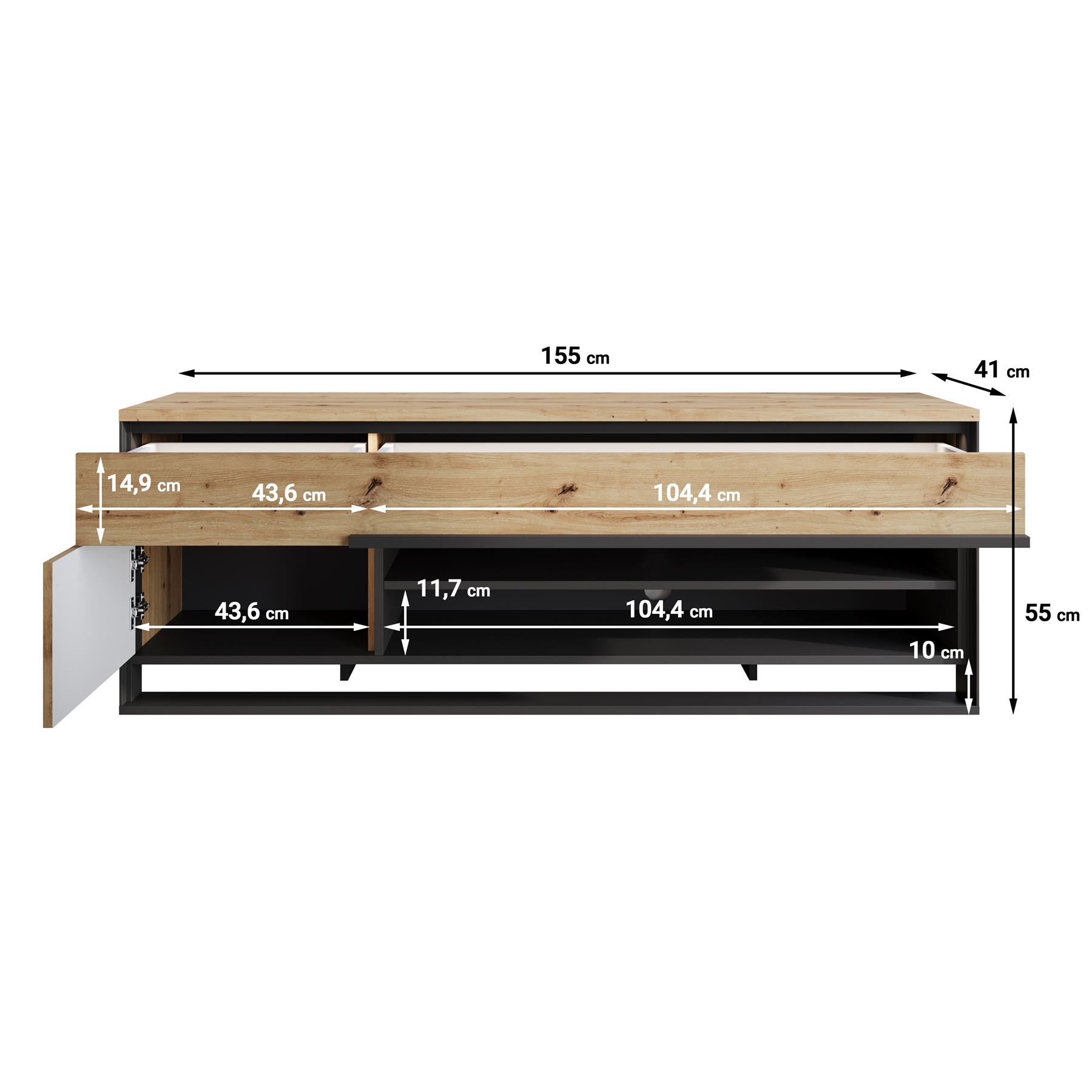 Meubella TV-Meubel Quincy - Eiken - 155 cm