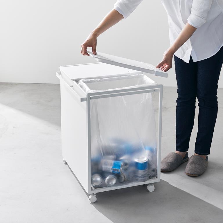 Yamazaki Afvalscheidingsprullenbak met wielen - 2 comp - Tower - Wit