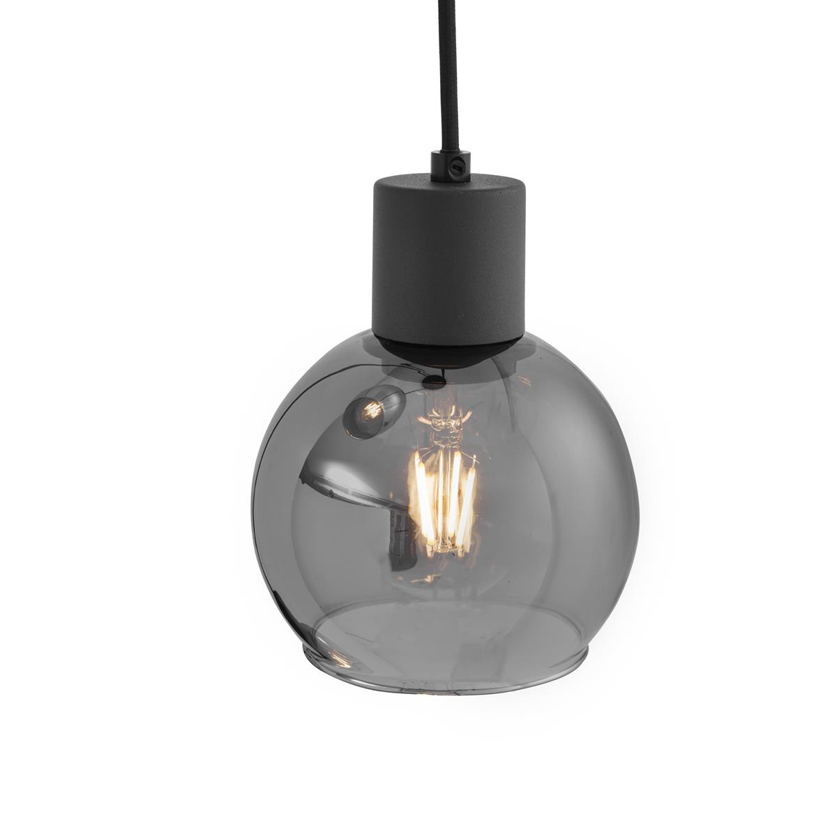 QAZQA Art Deco hanglamp zwart met smoke glas rond 3-lichts - Vidro