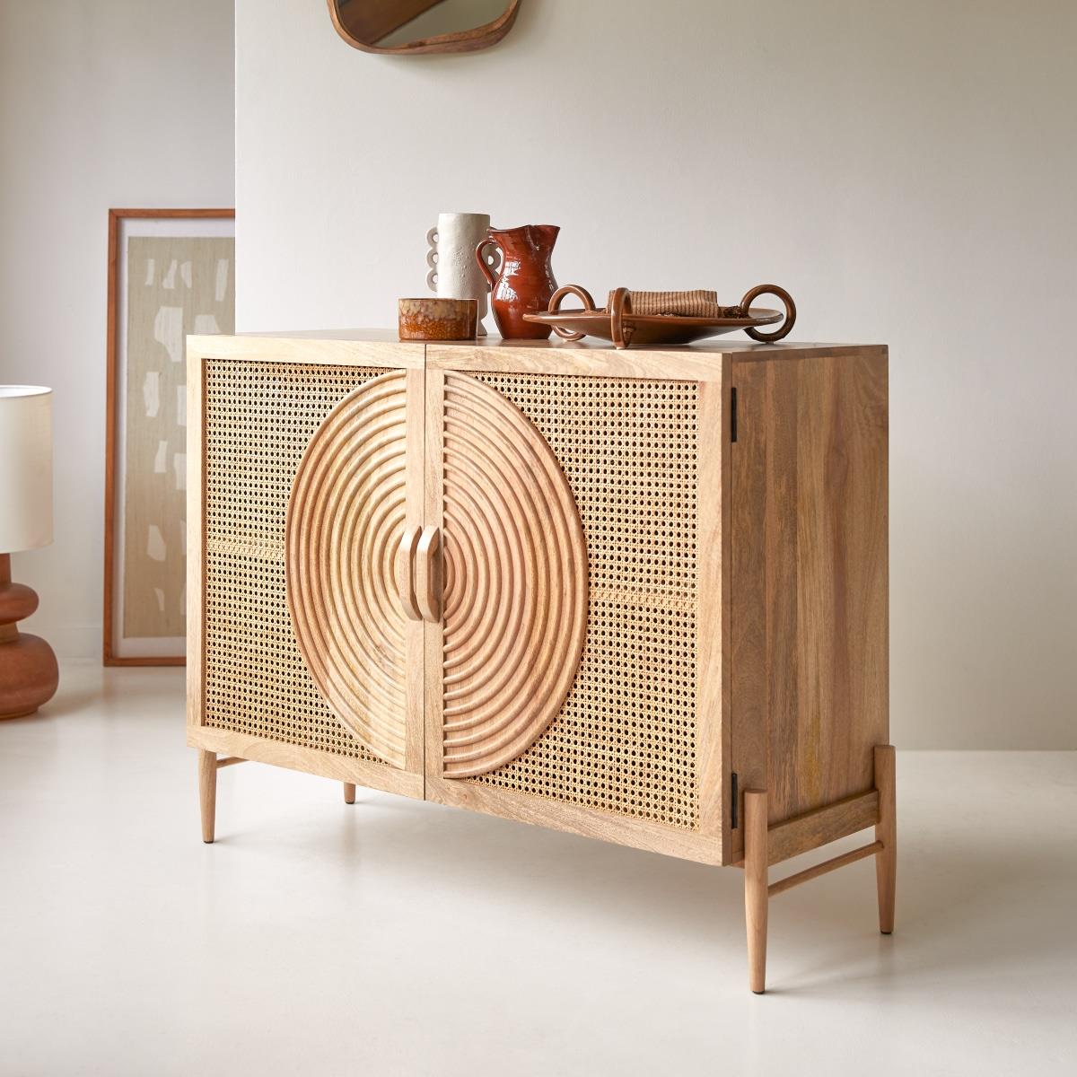Tikamoon - Sina - Buffetkast van massief mangohout en rotan 115 cm