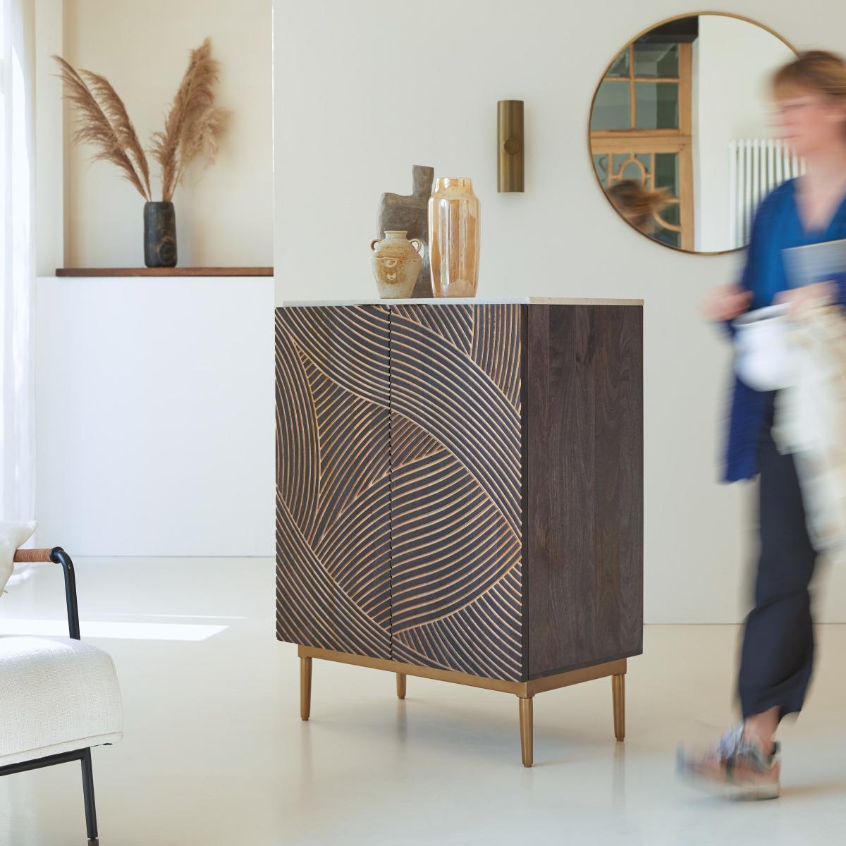 Tikamoon - Bilal - Dressoir van massief mangohout en terrazzo 80 cm