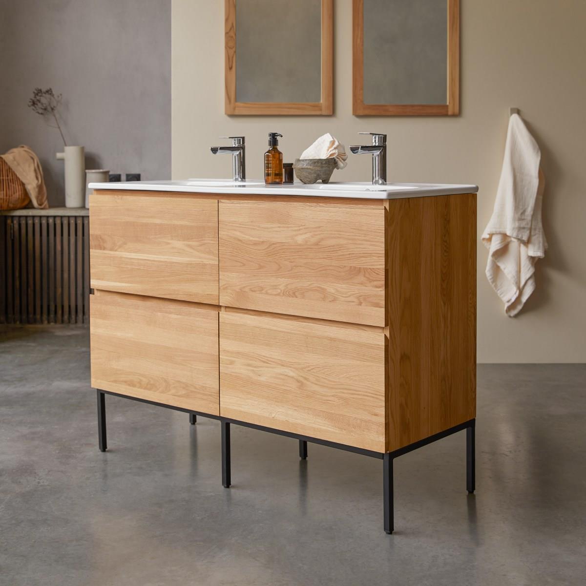 Tikamoon - Nova - Badkamermeubel in massief eiken en keramiek 120 cm