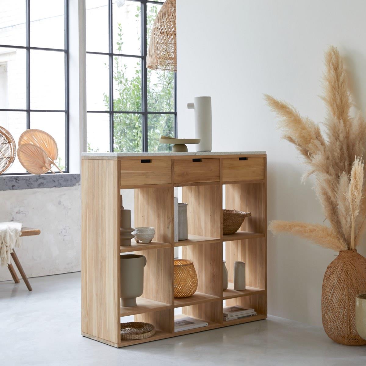 Tikamoon - Miho - Teak en premium terrazzo White bijzettafel