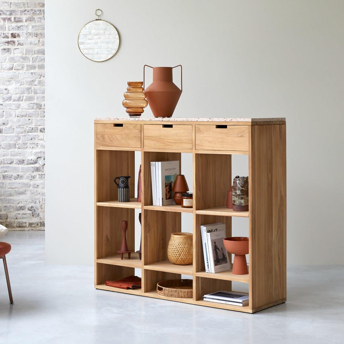 Tikamoon - Miho - Teak en premium terrazzo Pink bijzettafel