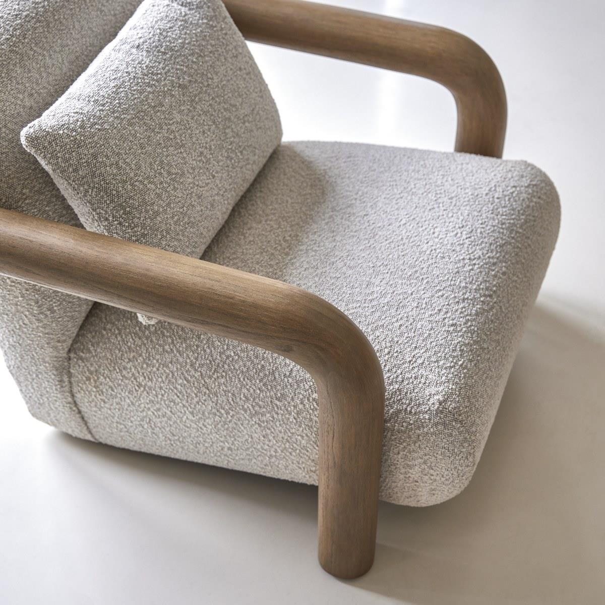 Tikamoon - Nina - Lage fauteuil in massief mindihout en ecru stof