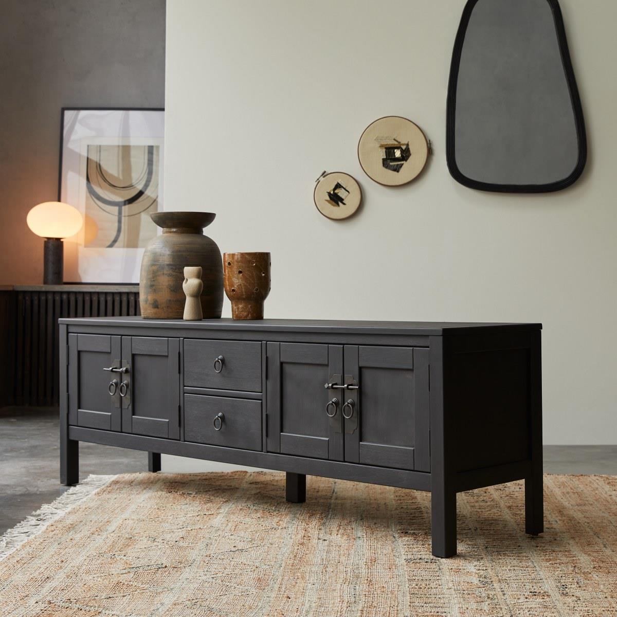 Tikamoon - Thaki Black - Massief grenen tv-meubel 170 cm
