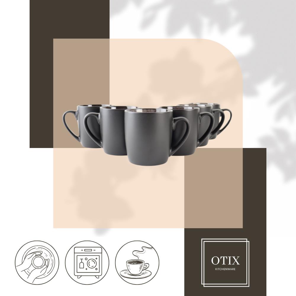 OTIX KoffieKopjes Koffiemokken Set van 6 Koffietassen Zwart Mat 350...