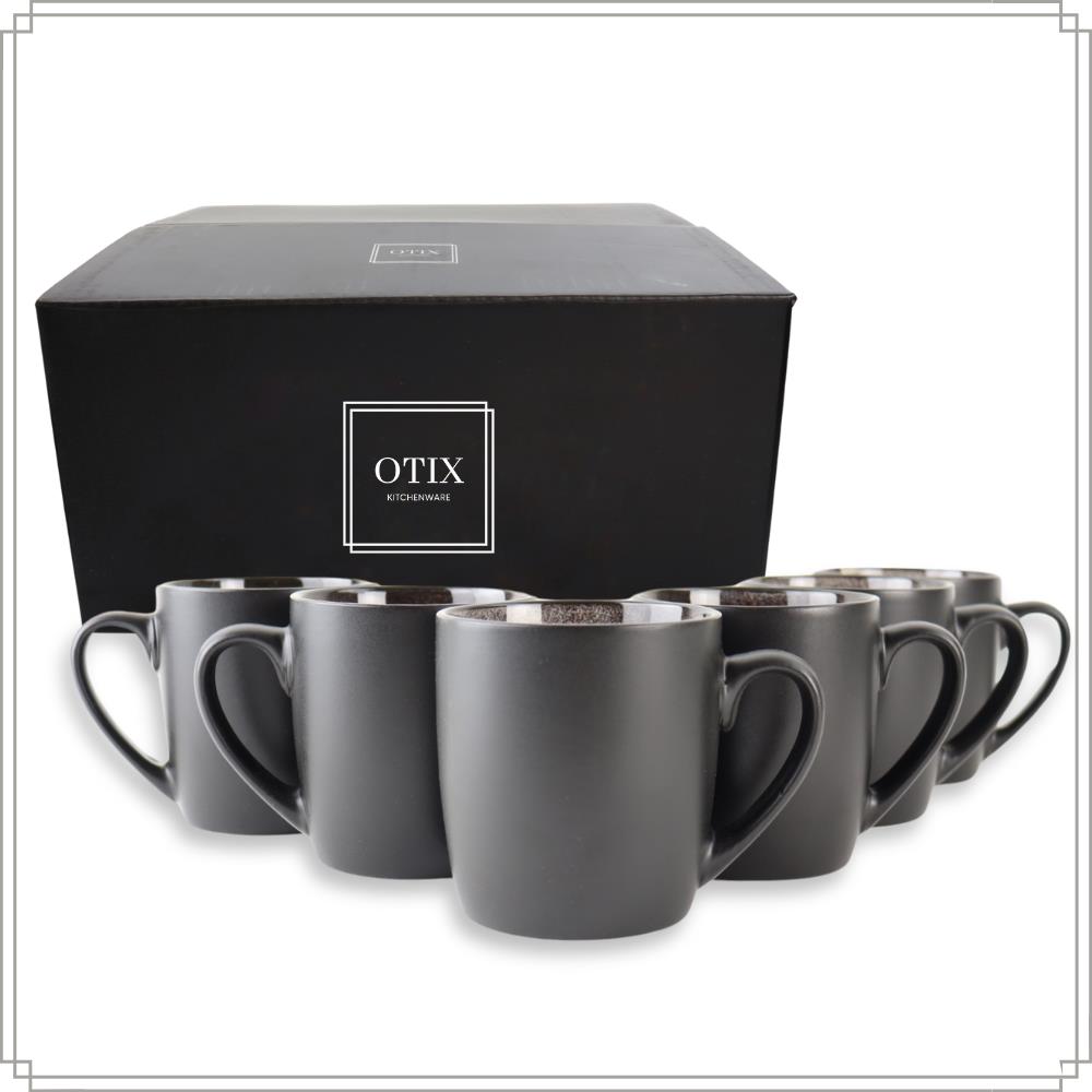 OTIX KoffieKopjes Koffiemokken Set van 6 Koffietassen Zwart Mat 350...