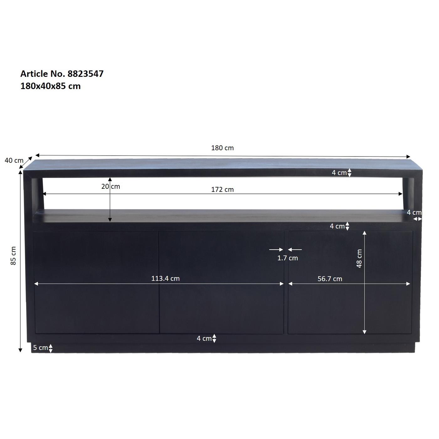 Giga Meubel - Dressoir Zwart Mangohout - Hotel Chique - 180x85x40cm