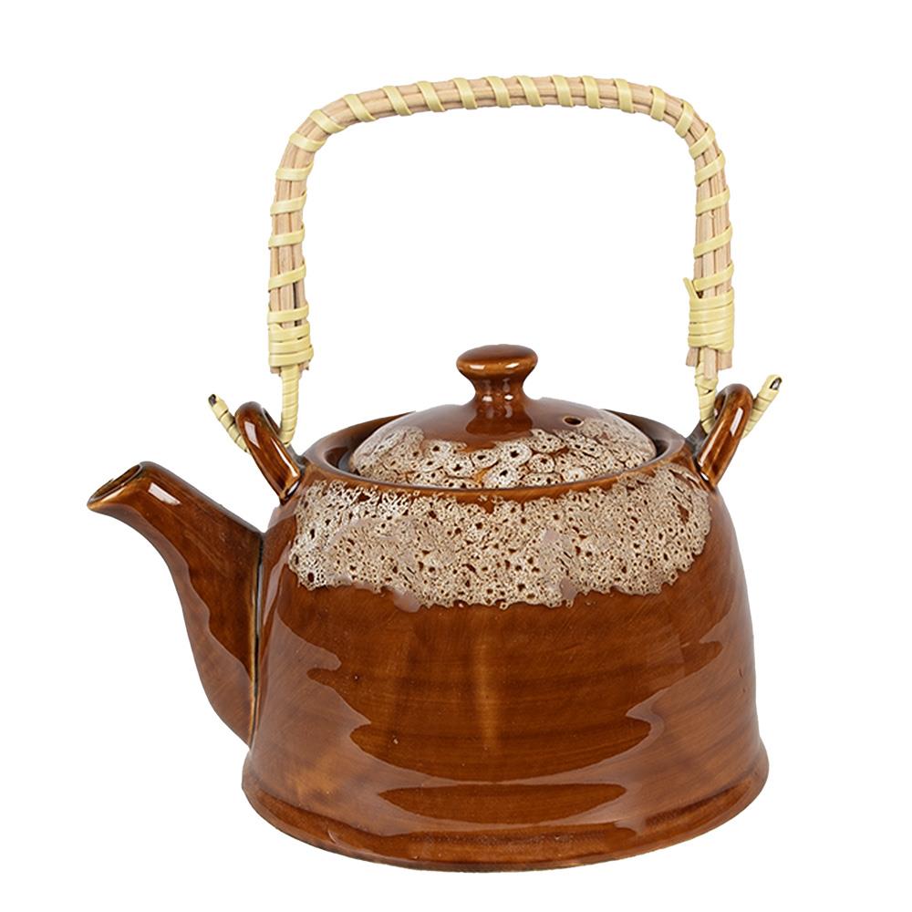 Clayre & Eef Theepot met Filter  750 ml Bruin Wit Keramiek Theekan