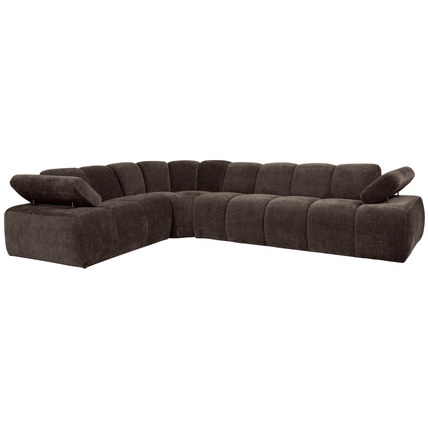 WOOOD Mojo Hoekbank Links - Ribstof - Bruin - 74x310x230