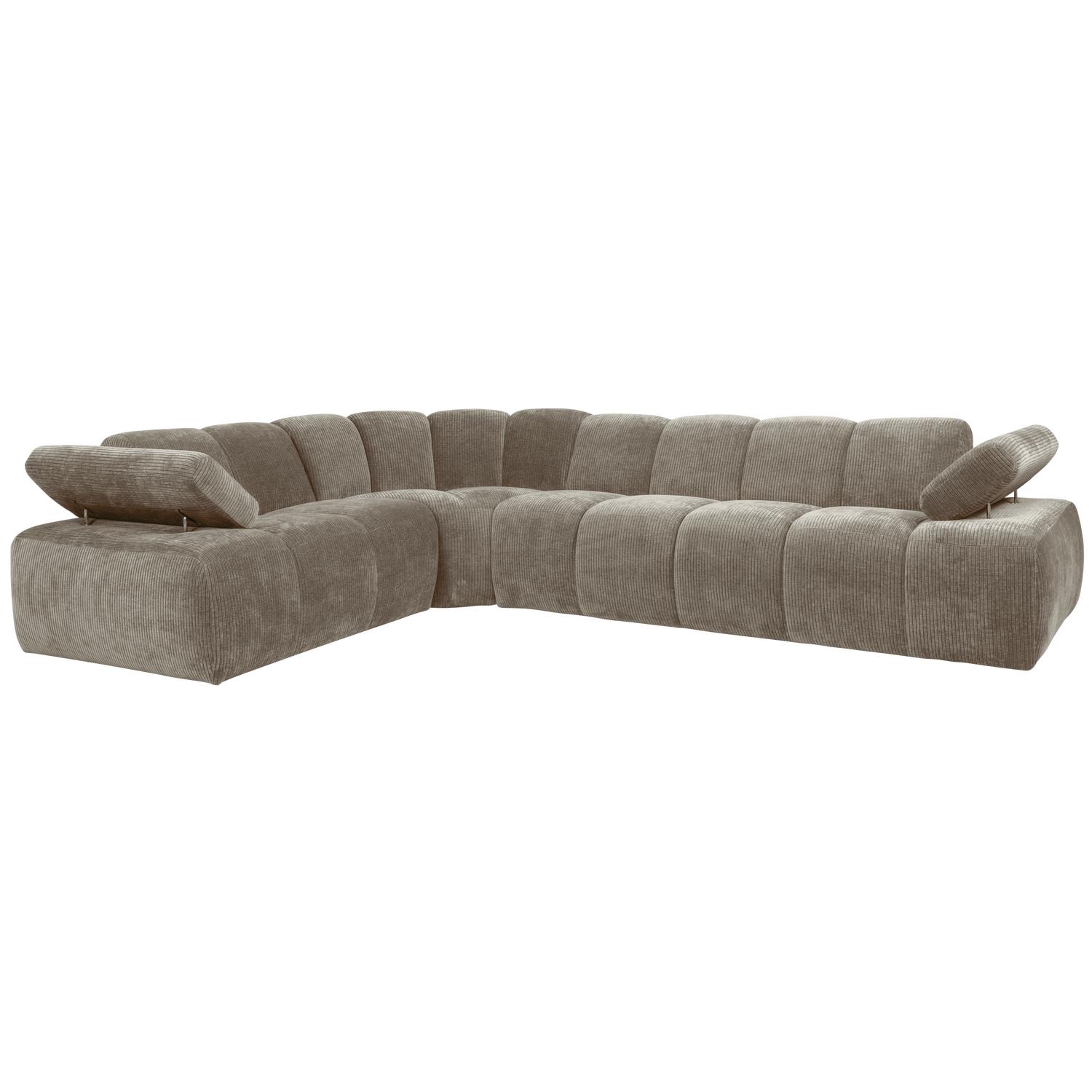 WOOOD Mojo Hoekbank Links - Ribstof - Donker Zand - 74x310x230