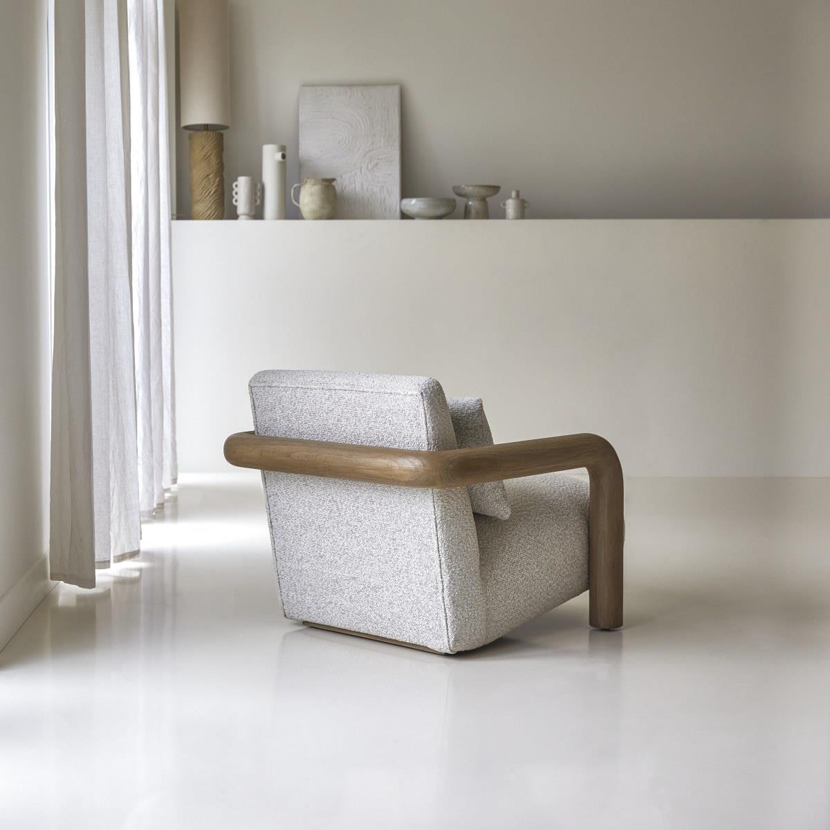Tikamoon - Nina - Lage fauteuil in massief mindihout en ecru stof