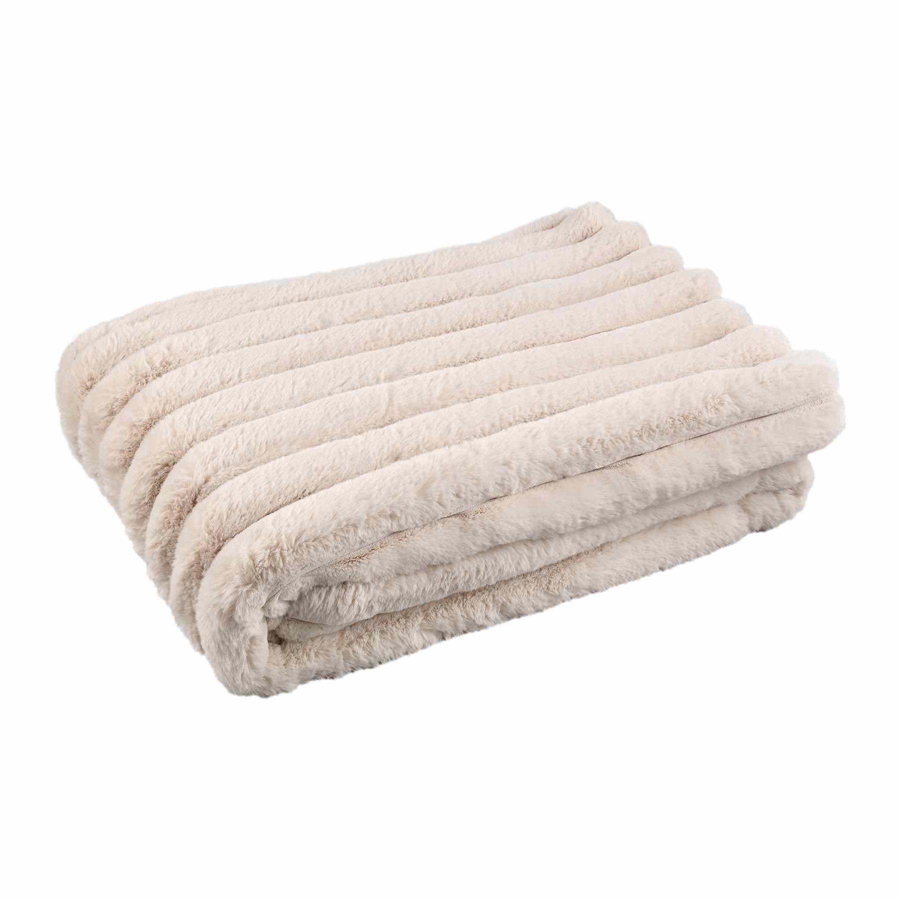 PTMD Plaid Hadi - 170x140x2 cm - Imitatie Bont - Creme