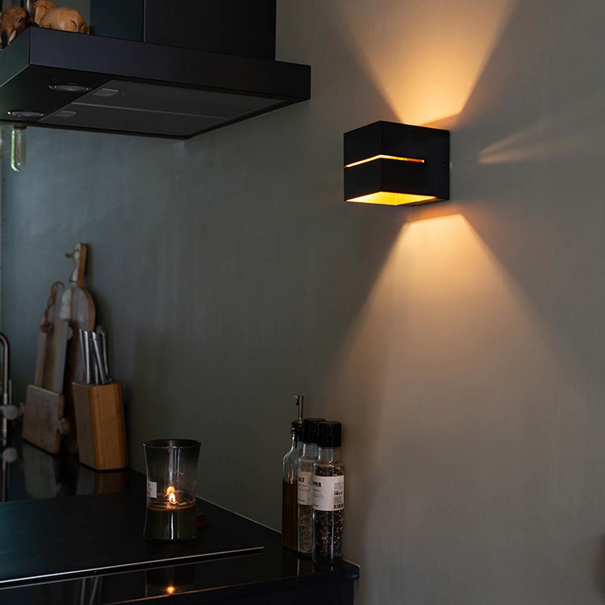 QAZQA Smart wandlamp zwart met goud 9,7 cm incl. Wifi G9 - Transfer