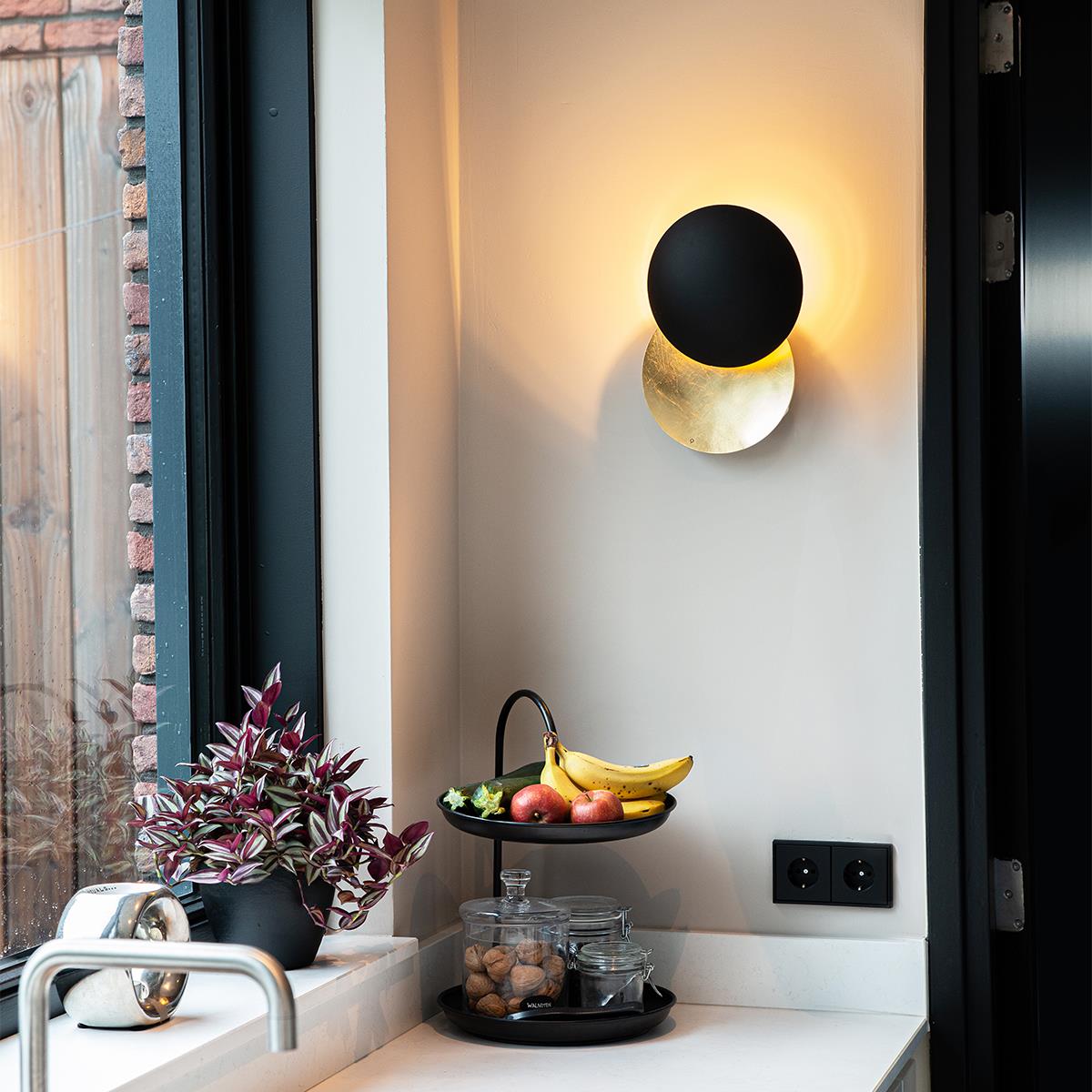 QAZQA Smart wandlamp zwart met goud incl. Wifi G9 - Sunrise