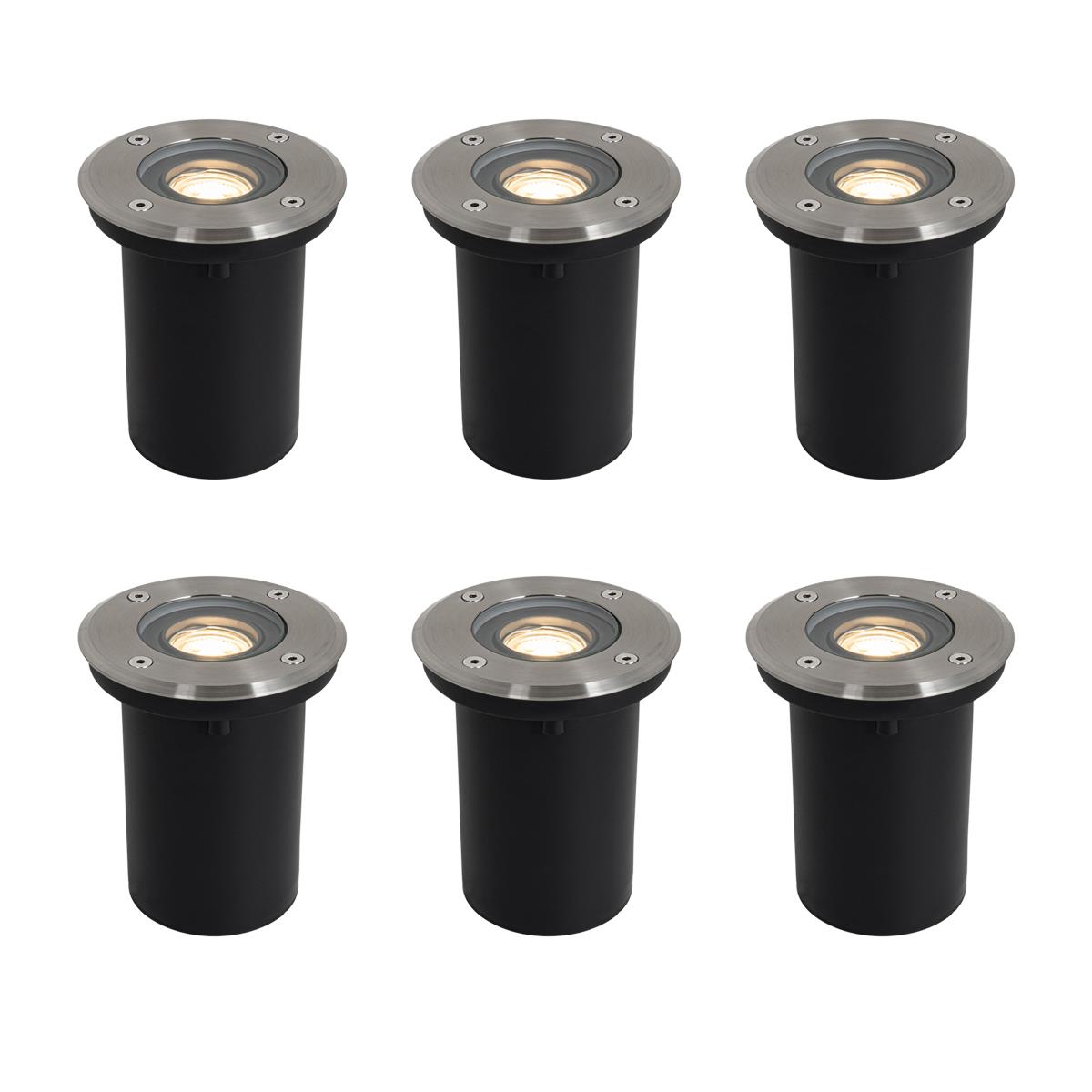 QAZQA Set van 6 moderne buiten grondspots staal 35 mm verstelbaar