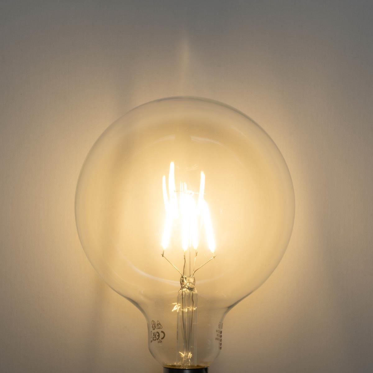 LUEDD E27 dimbare LED spiraal filament G125 5W 450 lm 2700K