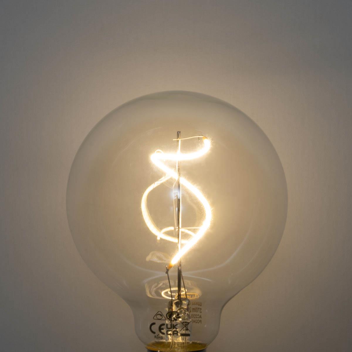 LUEDD E27 dimbare LED spiraal filament G95 4W 270 lm 2700K