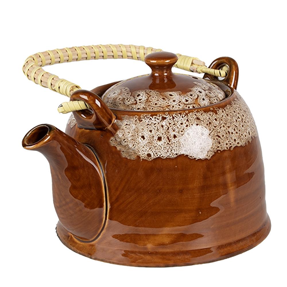 Clayre & Eef Theepot met Filter  750 ml Bruin Wit Keramiek Theekan
