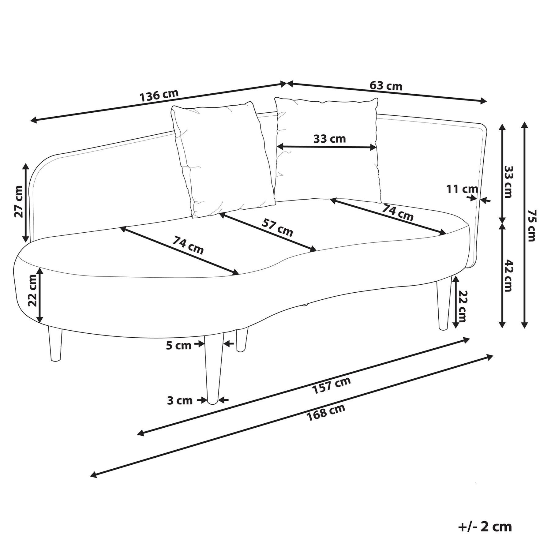 Beliani - CHAUMONT - Chaise longue - Crème - Rechterzijde - Fluweel