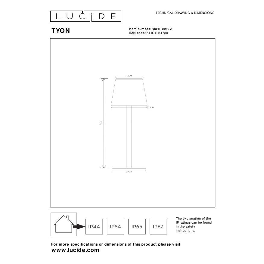Lucide TYON Tafellamp - Mat Goud | Messing