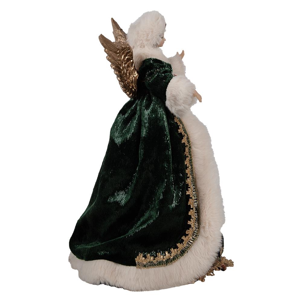 Clayre & Eef Kerstdecoratie Beeld Engel 28 cm Beige Groen Textiel op